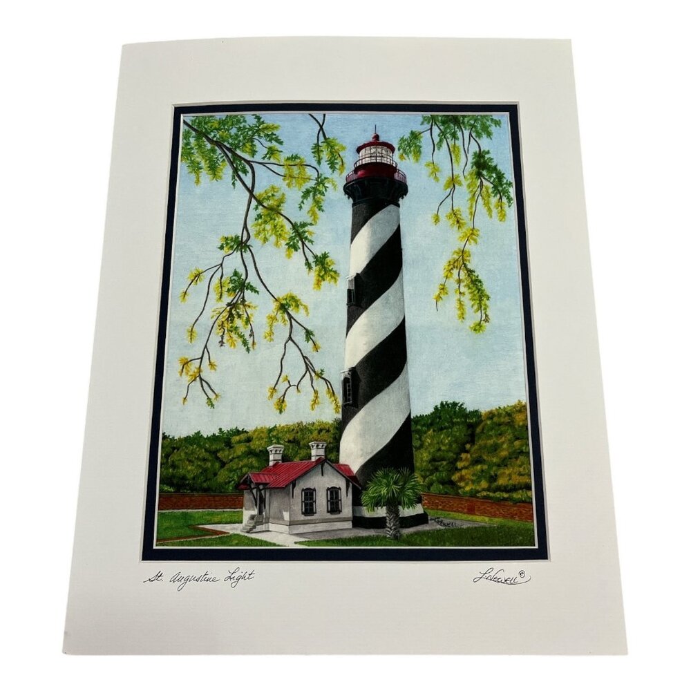 Lynn Newell Signed Print – *St. Augustine Light* Lighthouse Pencil Art